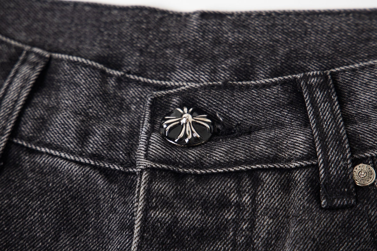Chrome Hearts Multi Cross Patch Denim Jeans - Grey Gothic Street Pants 1111