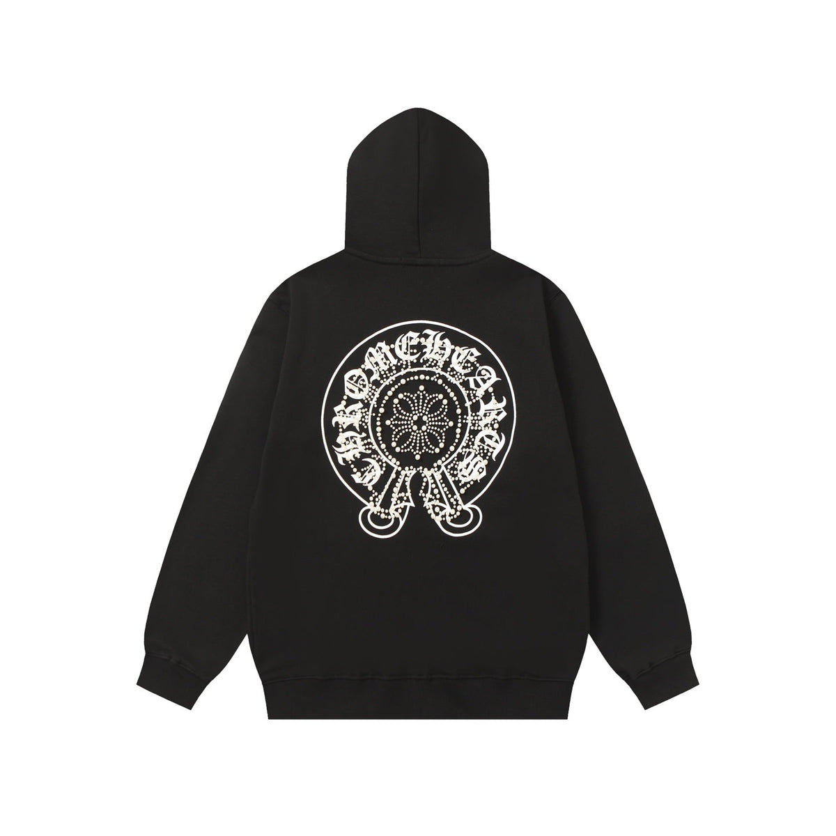 Chrome Hearts Rhinestone Horseshoe Hoodie - Black Gothic Streetwear 2601