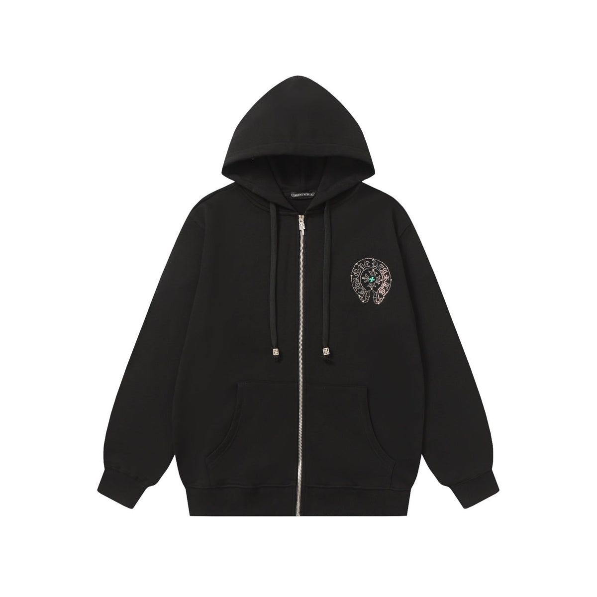 Chrome Hearts Colorful Rhinestone Hoodie - Black Gothic Street 2608